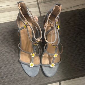 BCBGeneration Gray Heels with Yellow Floral Accents